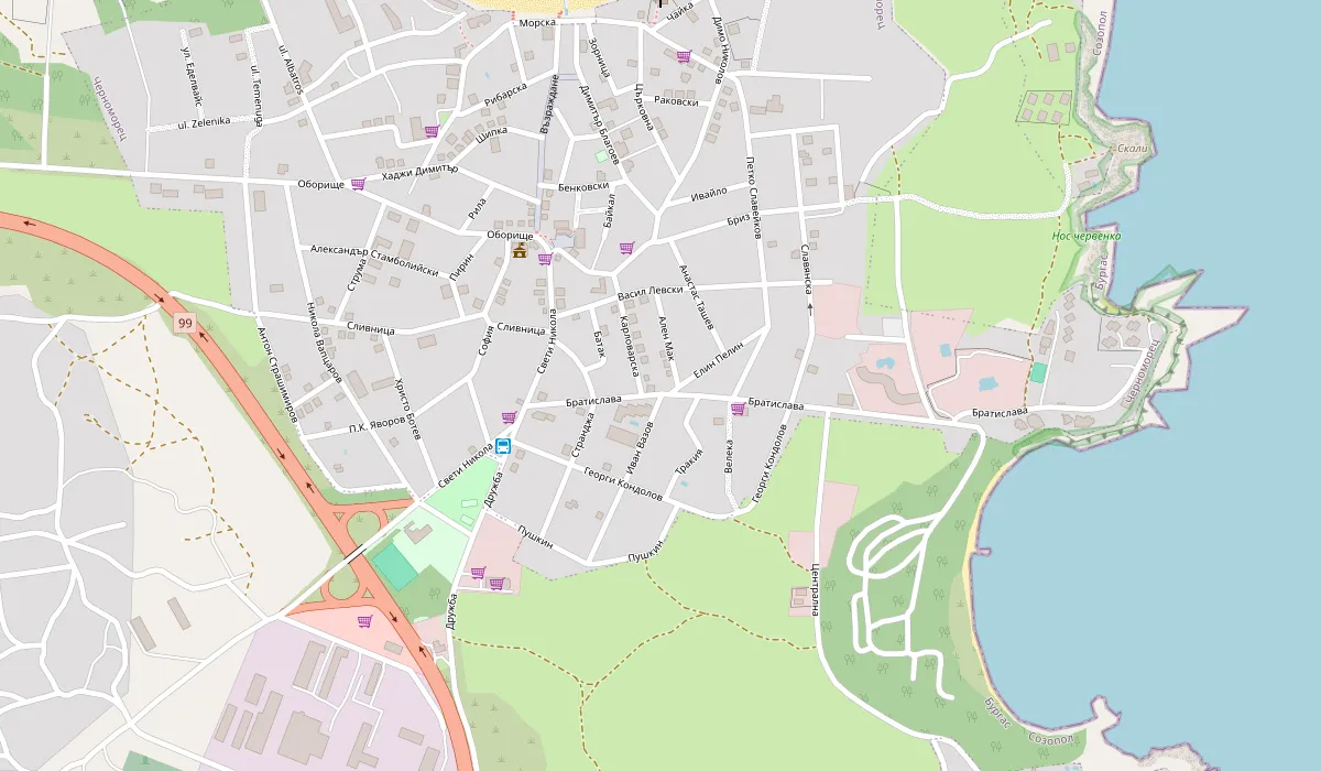 Карта с местоположението на Azurea в Черноморец